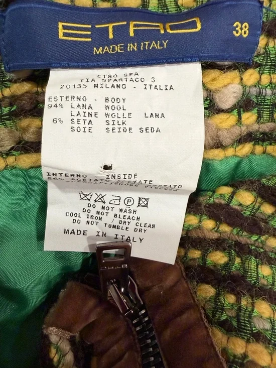 Etro Green Tweed Circle Skirt with Brown Side Panels - Picture 8 of 12